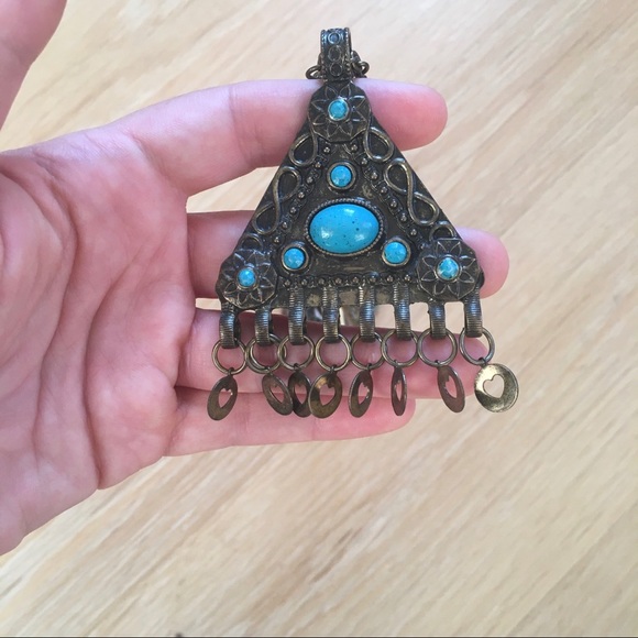 Turquoise and Brass Necklace - Picture 4 of 5